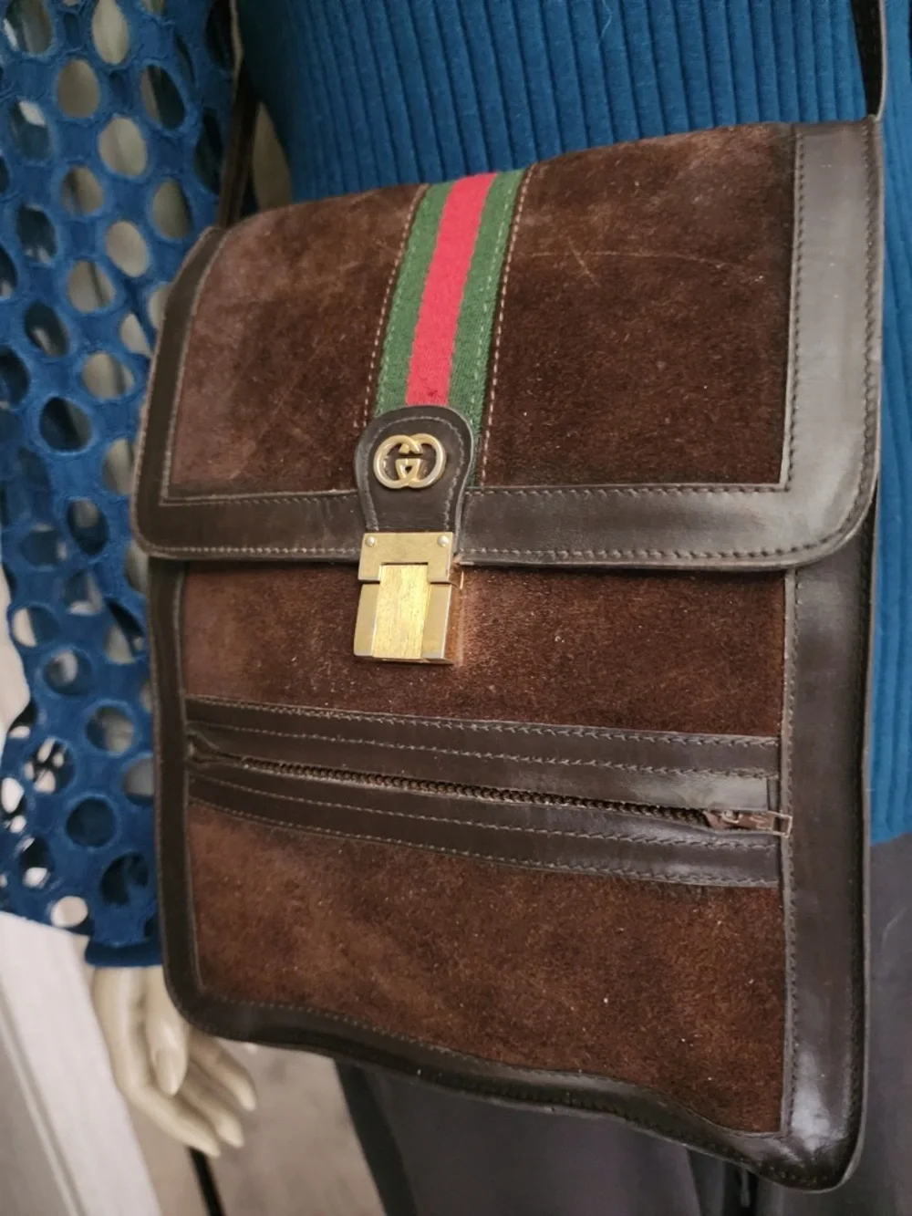 Gucci Vintage Parfums Sherry Line Brown Suede Leather Crossbody Bag - Picture 4 of 8